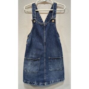 Wonder Nation Overall Denim Dress Girls Size 5T Dark Blue Front Pockets Side Btn